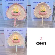 Hand-Woven Straw Hand Fan Lotus Cattail Fan Decor Round Fan Wheat Straw Fan