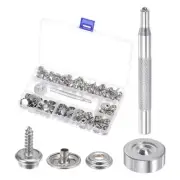 50 Sets Screw Snap Kit 15mm Stainless Steel Snaps Button with Tool, Silver Tone