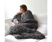 Chunky Knitted Blanket Throw Blanket Thick Yarn Blanket -Dark Grey