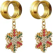 [Niaspi] Xmas Snowflake Ear Tunnel Plugs for Women Stainless Steel Internal Threaded Double Flared Plugs 6-25mm Ear Gauges Expander Tunnels Body Piercing Jewelry for Christmas