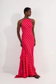 Petite Fluid Stripe Cotton Mix Woven Midi Halter Dress