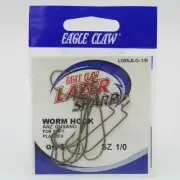 Eagle Claw Lazer Sharp Worm Hooks L095JLG Size 1/0 8 Pack