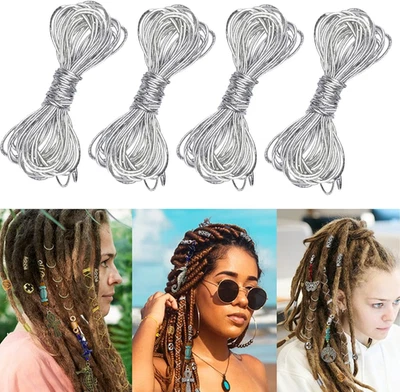 4 Pack 5M Metallic Tinsel Elastic Cords Dreadlock Braiding Rope for Hair Braidin