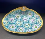 Handmade Decorative Clam Shell Mandala Pattern Gold Paint With Pearl