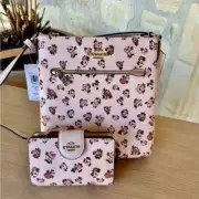 Coach Mini Rowan File Rose Print Crossbody Bag/Corner Zip Wallet Blush Multi NWT