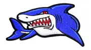 Grinning Blue Shark Iron On Sew On Embroidered Patch Toon Style