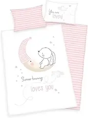 Arle-Living 3-Piece Baby Flannel Bed Linen Reversible Motif Small Bunny 100 x 135 cm + 40 x 60 cm + 1 Fitted Sheet 70 x 140 cm (Flannel)
