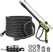 POHIR 5000PSI Pressure Washer Gun and Hose 50ft, 40 Inch Extension Wand Adjustable Length, Kit with 3/8" Swivel Plug & M22-14/15mm Fitting & 5 Nozzle Tips for Cleaning (5000psi Gun with 50ft Hose)