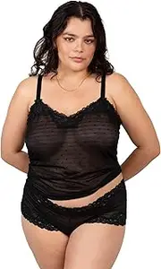 [Curvy Couture] Womens Sheer Whisper 2 Piece Cami and Boyshort Panty Set