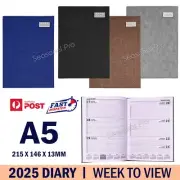 2025 Diary Week To View A5 Woven Hard Cover Office Journal Black Planner AU