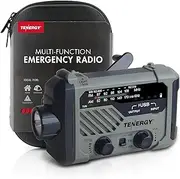 Tenergy Multifunctional Hand Crank Emergency Radio, Battery Powered Radio with LED Flashlights, SOS Alarm, Cell Phone Charger, AM/FM/NOAA Radio Frequencies, Ideal for Emergencies