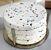 Set 4 Round White & Black Marble Terrazo Coasters In Gold Stand