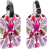 [WOSHJIUK] Luggage Tags,2 Pack Labels Suitcase Tags,Tropical Pink Purple Leaves Flower,Luggage Tags Privacy Protection Travel Bag Tag