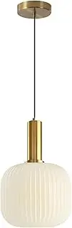 KCO Lighting Milk Glass Pendant Light White Ribbed Glass Pendant Lighting Antique Brass Pendant Lights Small White and Gold Pendant Light Fixture Modern Globe Hanging Lamp