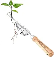 Garden Weeder Tool - Uprooting Grass Remover for Gardening - Ergonomic Root Puller with Wooden Handle for Manual Weeding Accessories