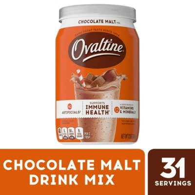 Ovaltine Chocolate Malt Powdered Drink Mix for Hot and Cold Milk Canister 12 oz