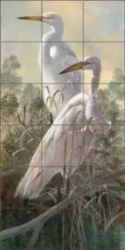 Egret Tile Backsplash Robert Binks Lodge Art Ceramic Mural REB021