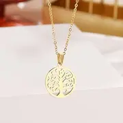 [SHMAZ] Stainless Steel Necklace Round Pendant Lush Foliage Tree For Women Charm Necklaces