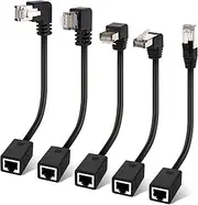 Togconn Cat 6 Ethernet Extension Cable 5 Pack，Multiple Angles（UP/Down/Left/Right/Straight）, Cat6 RJ45 Network LAN Patch Cord Adapter, FTP Shielded Male to Female Connector, Supports CAT5E/CAT5-2 Feet