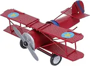 SEWACC Iron Biplane Model Handicraft Decor Classic Red Metal Airplane Figurine Inspiring Home Ornament for Collectors