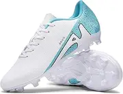 [KUUK] Men's Women's Football Boots Teenagers Football Shoes Artificial Grass Indoor Shoes Football Turf Indoor Outdoor AG FG TF Competition Training Shoes Unisex, 2286 Ag White, 12 AU