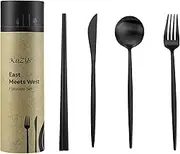 KiiZYs Matte Black Silverware Set - 8-Piece Modern Flatware Stainless Steel Chopsticks – Kitchen Utensils Gifts for Couples - Cutlery Spoon Fork Knife Dishwasher Safe New Home (Black, Service for 2)