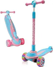 3 Wheels Kids Scooter for 5+ Years Old Boys Girls Teenager Foldable 4 Adjustable Handlebar from 32" - 40" Wide Flashing LED Wheels