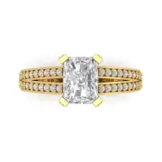 Accents Engagement Ring - 14K Yellow Gold, 2.45ct Emerald Cut Simulated Diamond