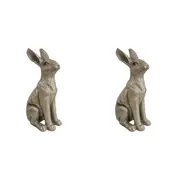 2x LVD Polyresin Sculpture Sitting Hare Figure Home/Office Decor Champagne Med
