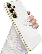 [QLTYPRI] Case for Samsung Galaxy A54 5G Case Luxury Plating Love Heart Phone Cover with Full Camera Protection Slim Soft TPU Bumper Shockproof Protective Electroplated Case for Samsung A54 5G-White