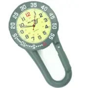 FIRST HAND HEALTHCARE CARABINER CLIP BELT WATCH GREEN LUMO FACE ROTATING BEZEL
