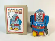 Tin Toy Mainspring MR, ATOMIC ROBOT Blue Made in Japan