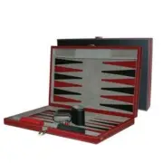 CHH 3042M 15 Inch Black and Red Leatherette Backgammon Set