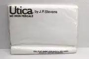 Vintage Stevens Utica No Iron Percale Cotton Blend Full Flat White Sheet NOS