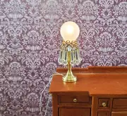 Dollhouse Victorian Table Lamp w/ Crystals 12 Volt 1:12 Scale Miniature Handmade