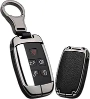 ontto for Land Rover Key Fob Cover Keyless Prevent Scratches Metal Leather Key Protector Skin Shell Keychain Fit for Range Rover Sport Dsicovery LR4 black metal shell black