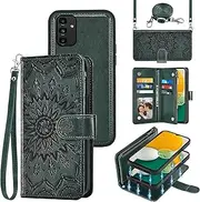 Phone Case for Samsung Galaxy A13 5G Zipper Wallet Magnetic Detachable Cell Cover with Screen Protector Crossbody Lanyard Strap Flip Card Holder A04S M13 G5 A 13 2022 13A A135G SM A136U Dark Green