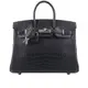 【Hermes 愛馬仕】Birkin 25cm 銀釦鱷魚皮內拼色手提包_展示品(深藍色/天方夜譚紫)/平行輸入