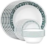 [CORELLE] Vitrelle 18-Piece Service for 6 Dinnerware Set, Triple Layer Glass and Chip Resistant, Lightweight Round Plates and Bowls Set, Penelope