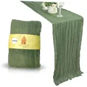 Sage Green Cheesecloth Table Runner, 2 Pack (35”x120”) – Boho Gauze Table