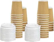 Coffee Cups,12oz,50 Sets - Coffee Cups w/Sleeve Lids, Triple Insulated Coffee Mug with Lid, Heat-Resistant, Spill-Proof, Ideal for Hot & Cold Drinks(Brown)
