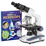 AmScope 40X-2500X LED Binocular Compound Microscope w/3D-Stage + 48 page Book