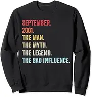 [X.Style] 22 Year Old September 2001 Man Myth Legend 22nd Birthday Sweatshirt ds085 Sweatshirt (S) Black