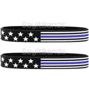 2 Child Size 7" US Flag Stars & Stripes Wristbands Thin Blue Line USA Bracelets