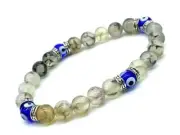 Moonstone Beads, 6mm Round Stretch Evil Eye Bracelet