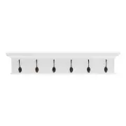 39" Classic White Wood Six Hook Hanging Coat Rack
