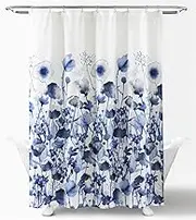 Lush Decor x 72”, Navy Zuri Flora Shower Curtain-Fabric Watercolor Floral Print Design