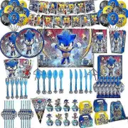 Cartoon Sonic Party Supplies Set for Boys Birthday - Plates, Cups, Napkins, Baby Shower Decor