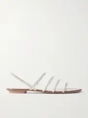 [Aquazzura] Aquazzura - Mistica Crystal-embellished Grosgrain Slingback Sandals - Neutral - IT41 IT 41 Neutrals