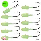 10pcs Fishing 6oz Bullet Jig Head 10/0 MUSTAD 2x strong Hook 32786 Glow in dark
